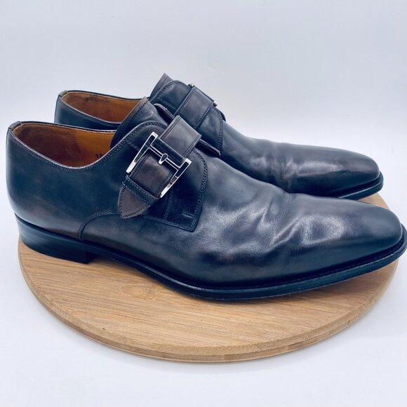 Magnanni Shoes Mens 10.5 Brown Green Leather Monk Strap Oxfords Spain - Picture 1 of 11